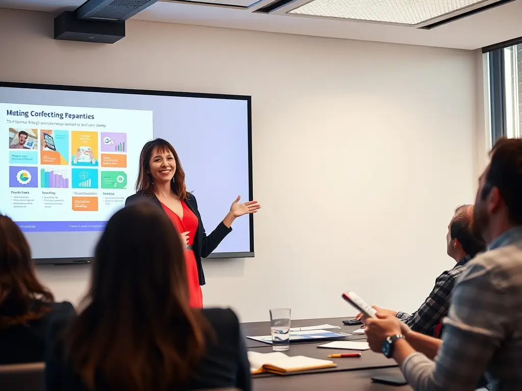 A person confidently presenting to a group, showcasing the impact of empowerment coaching on public speaking and presentation skills.