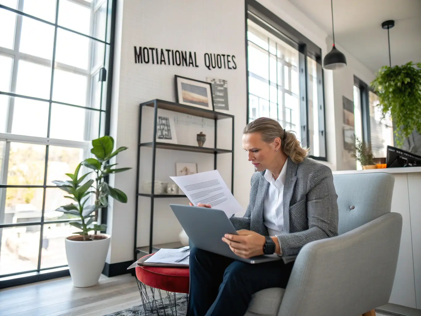 A professional confidently working at a desk in a UK office, symbolizing overcoming imposter syndrome and achieving success.